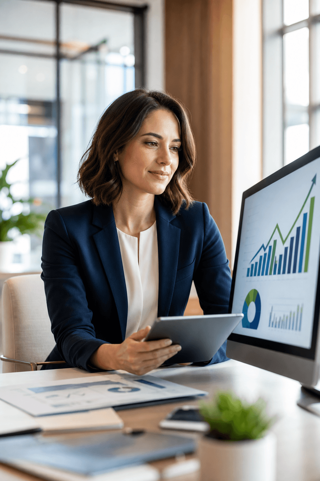 Behavioral health leader reviewing upward revenue growth charts