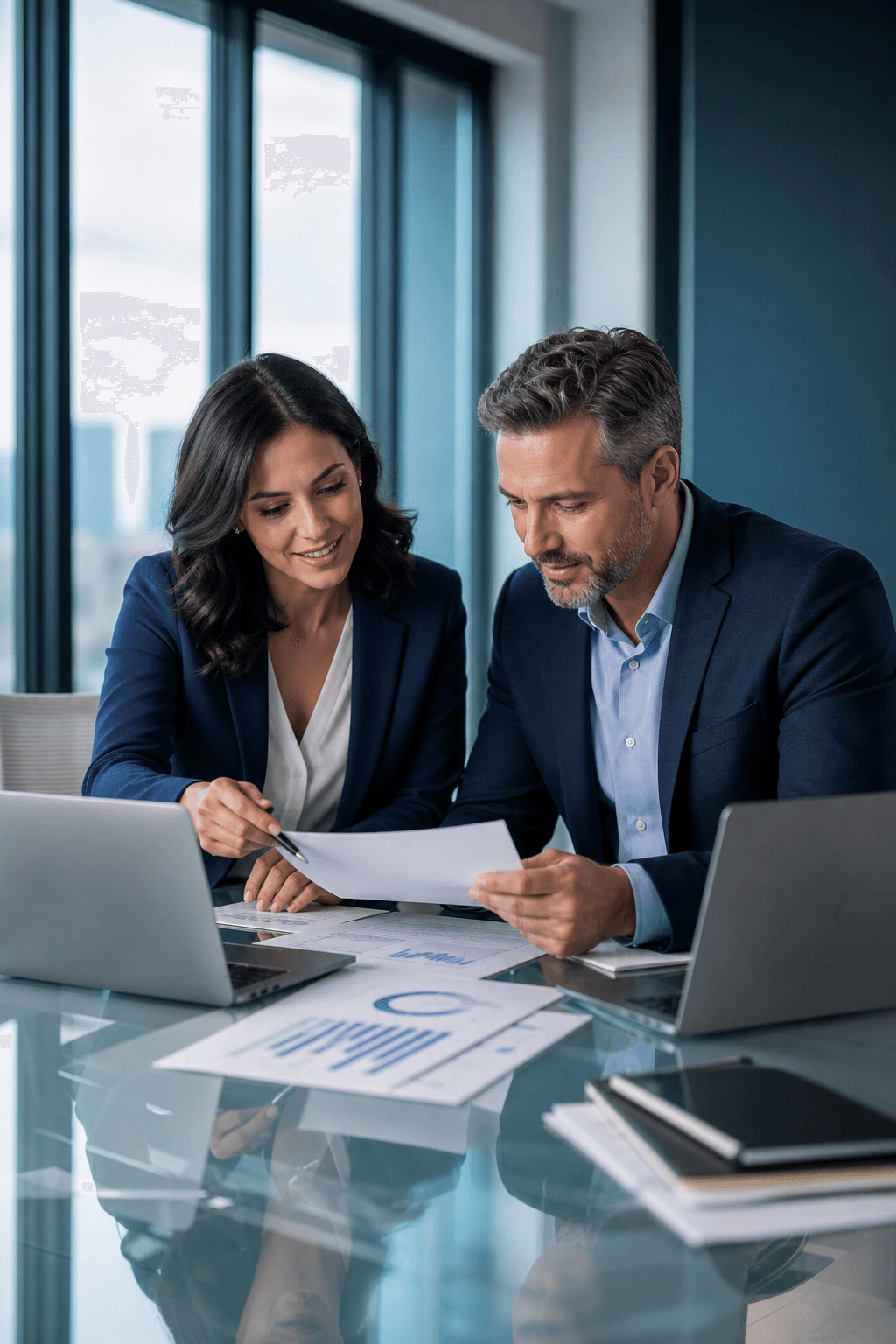 Cipher Billing revenue cycle partners reviewing behavioral health program reporting in a modern office